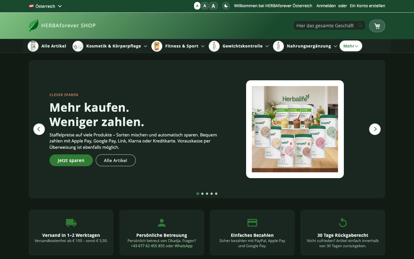 Startseite – Dark Mode