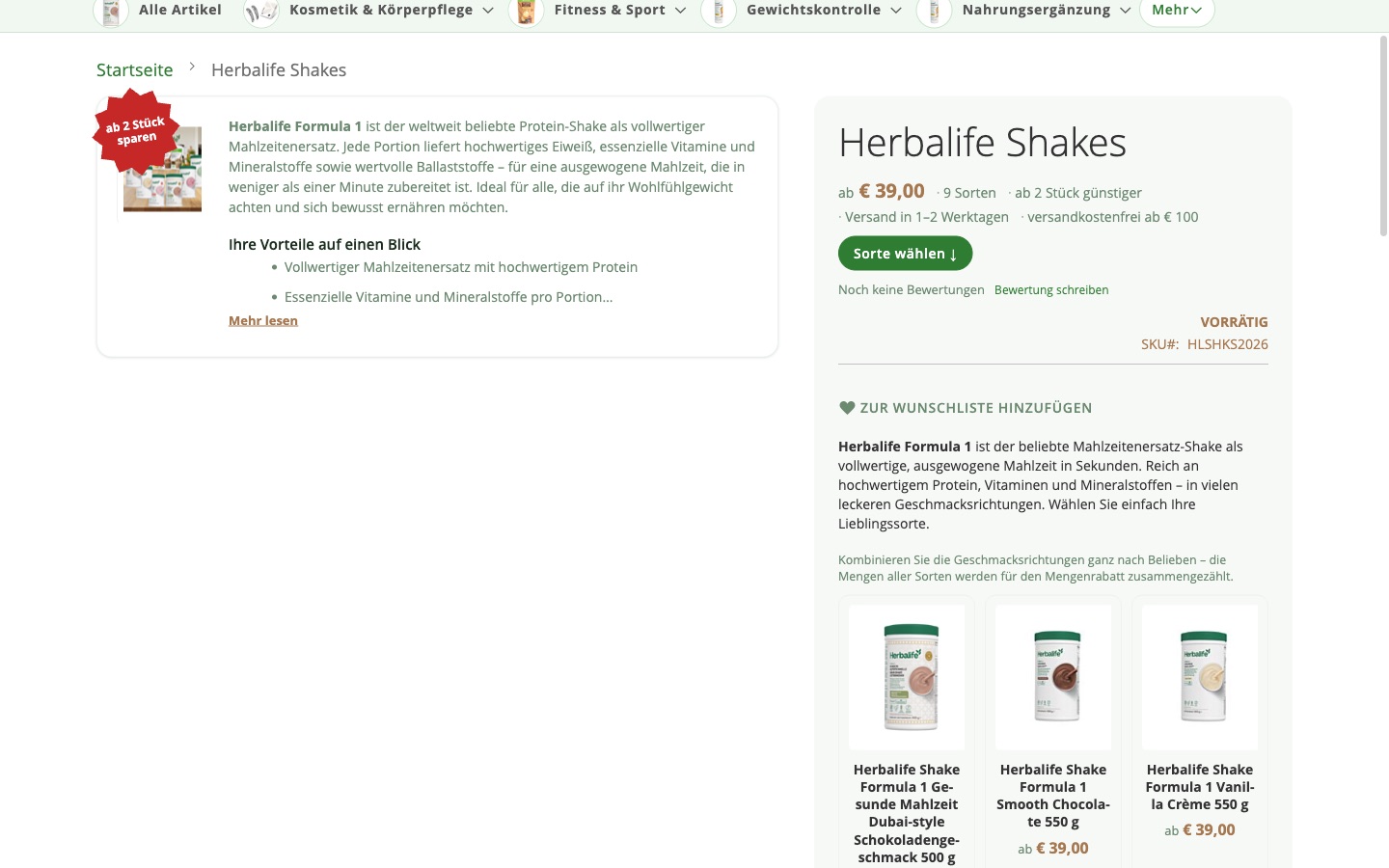 Produktseite mit Staffelpreisen, Sorten-Chips und Lieferzeile