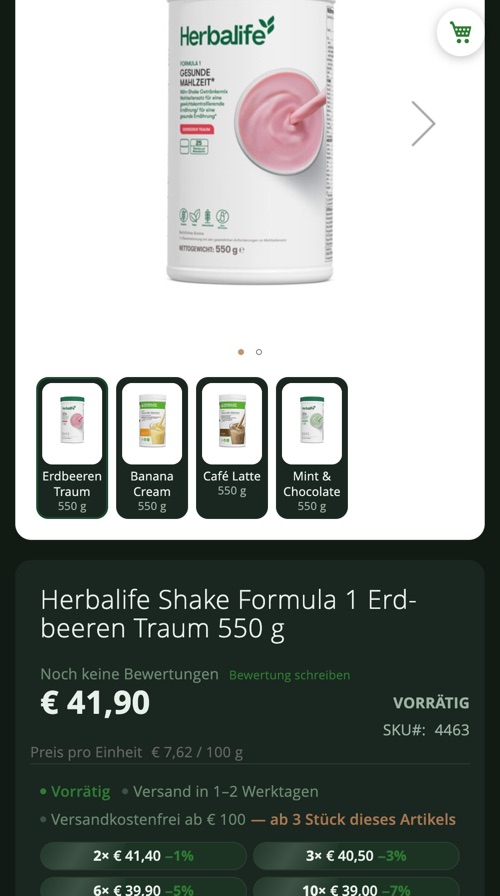Sorten-Schnellwahl im Dark Mode