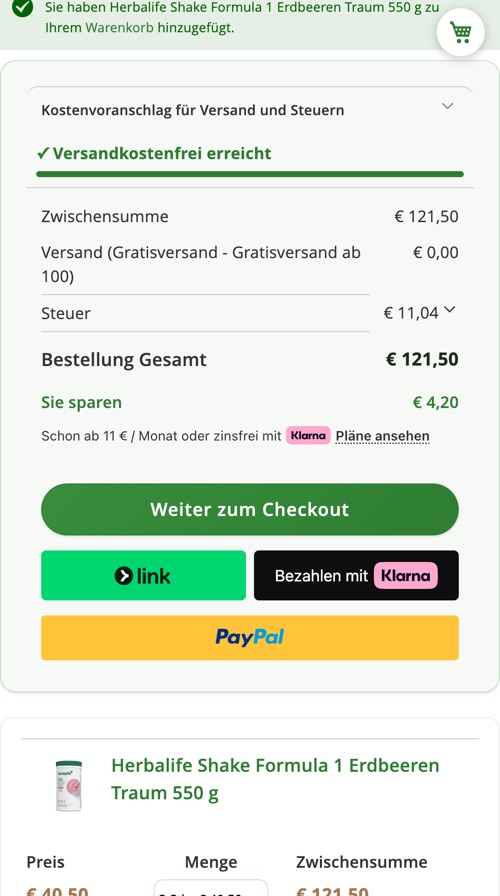 Warenkorb mit Express-Zahlarten