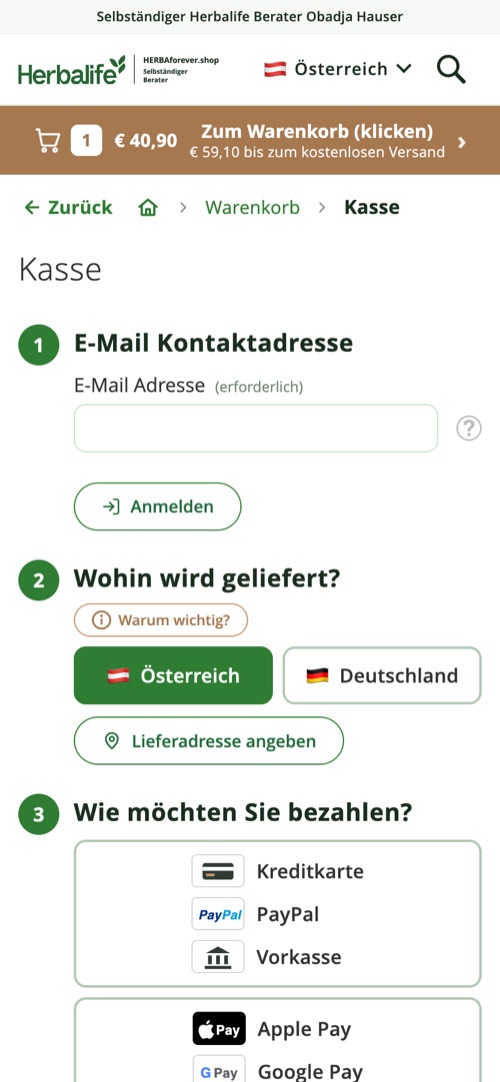 Kasse mobil mit nummerierten Schritten